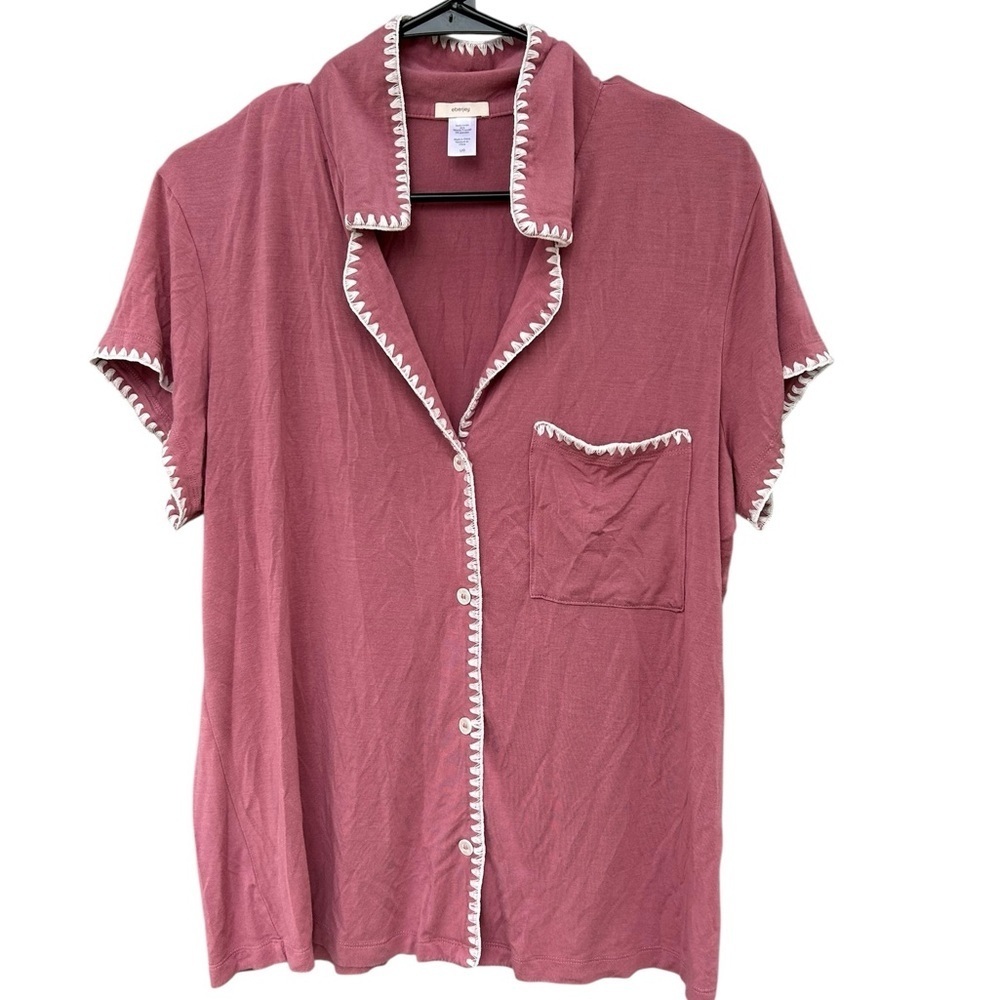 Eberjay Frida Whipstitch Jersey Knit Pajama Top - Pink - Size Large